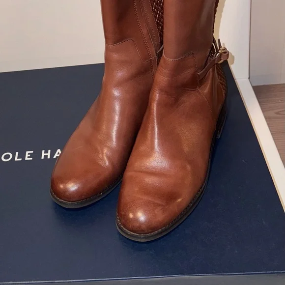 Cole Haan Isabel Stretch Knee High Brown Riding Boots - Picture 5 of 9